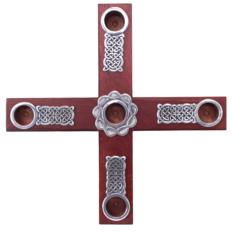 Cathedral Art Celtic Knot Wood Cross Advent Wreath Candle Holder, 8-Inch Diameter, Brown, Model:AD133 - Image 1